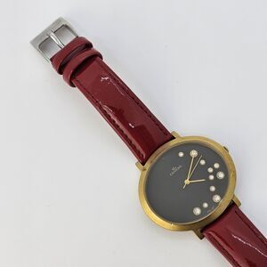 VTG Cenere Women's Watch 42MM Gold Case Black Dial Red Leather Bands New Battery